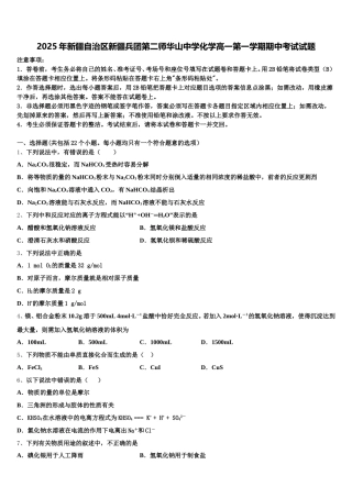 2025年新疆自治区新疆兵团第二师华山中学化学高一第一学期期中考试试题含解析