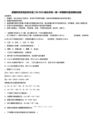 新疆阿克苏地区库车县二中2026届化学高一第一学期期中监测模拟试题含解析