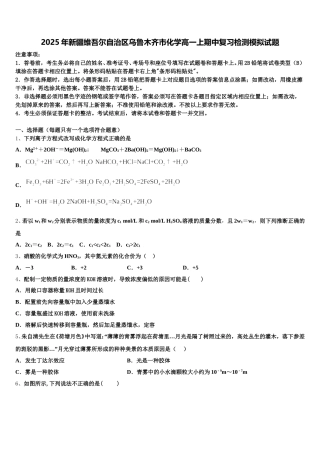 2025年新疆维吾尔自治区乌鲁木齐市化学高一上期中复习检测模拟试题含解析