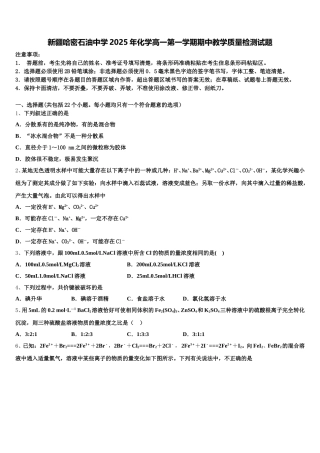 新疆哈密石油中学2025年化学高一第一学期期中教学质量检测试题含解析