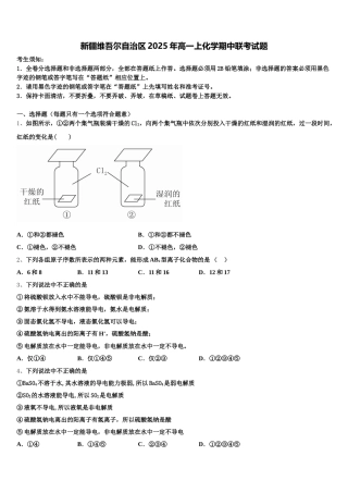 新疆维吾尔自治区2025年高一上化学期中联考试题含解析