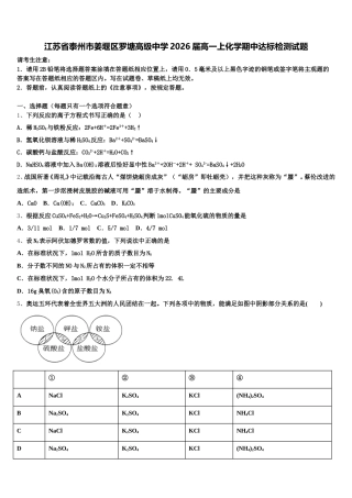 江苏省泰州市姜堰区罗塘高级中学2026届高一上化学期中达标检测试题含解析