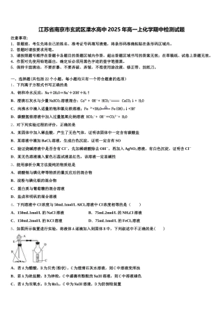 江苏省南京市玄武区溧水高中2025年高一上化学期中检测试题含解析