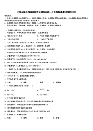2026届山西省运城市盐湖五中高一上化学期中考试模拟试题含解析