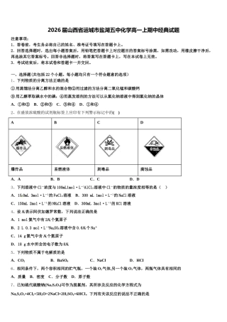 2026届山西省运城市盐湖五中化学高一上期中经典试题含解析