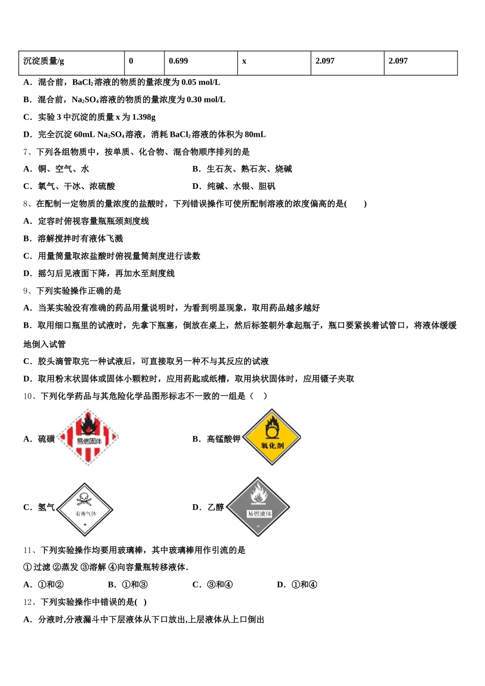 2026届山西大学附属中学化学高一第一学期期中质量检测模拟试题含解析_第2页