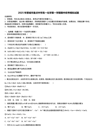 2025年晋城市重点中学高一化学第一学期期中统考模拟试题含解析