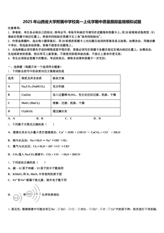 2025年山西省大学附属中学校高一上化学期中质量跟踪监视模拟试题含解析