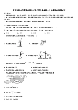 河北省衡水市枣强中学2025-2026学年高一上化学期中检测试题含解析