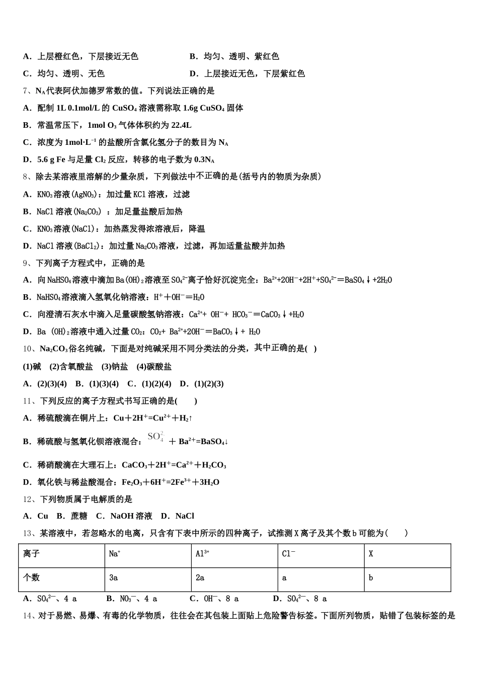 河北深州市长江中学 2025-2026学年化学高一第一学期期中学业水平测试模拟试题含解析_第2页