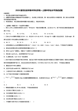2026届河北省辛集中学化学高一上期中学业水平测试试题含解析