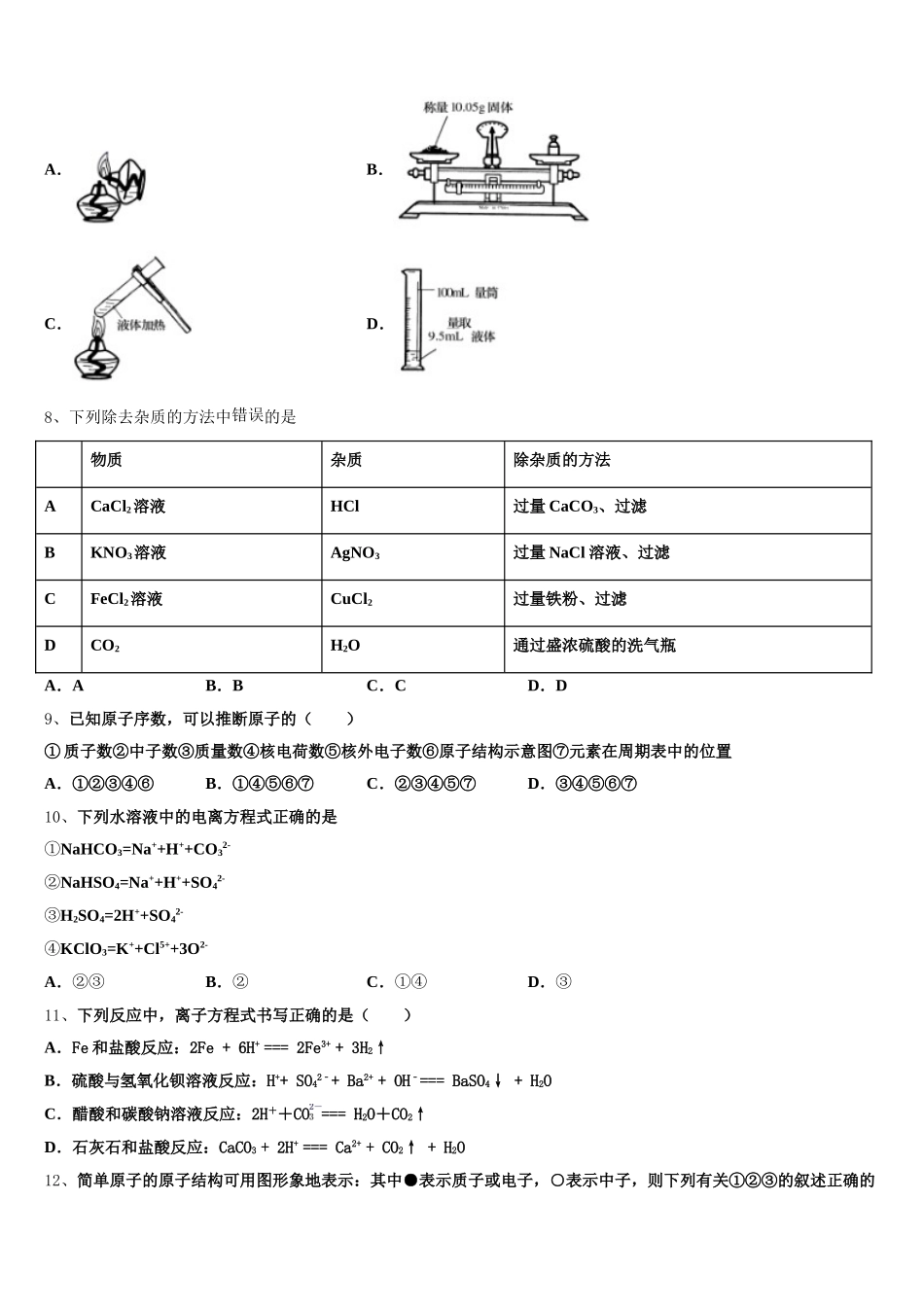 2025年河北省邯郸市鸡泽一中化学高一上期中统考试题含解析_第2页
