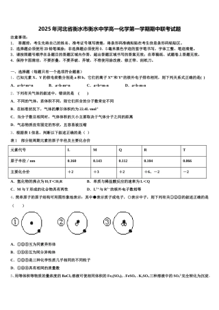 2025年河北省衡水市衡水中学高一化学第一学期期中联考试题含解析