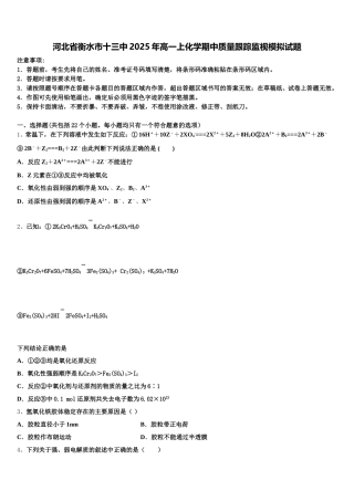 河北省衡水市十三中2025年高一上化学期中质量跟踪监视模拟试题含解析