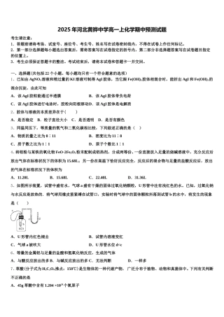 2025年河北黄骅中学高一上化学期中预测试题含解析