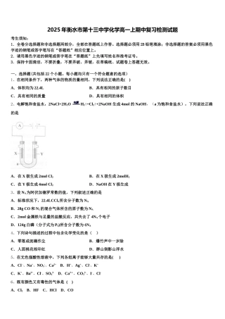 2025年衡水市第十三中学化学高一上期中复习检测试题含解析