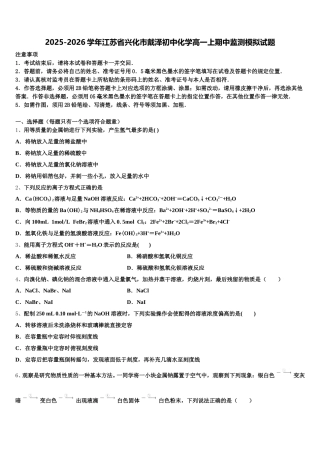 2025-2026学年江苏省兴化市戴泽初中化学高一上期中监测模拟试题含解析