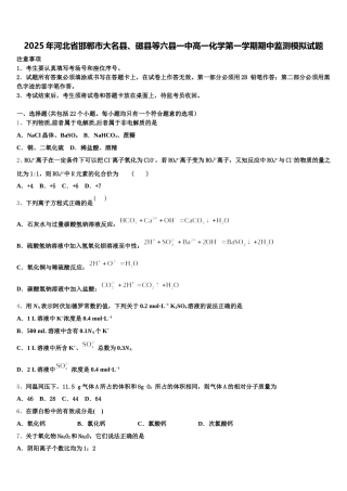 2025年河北省邯郸市大名县、磁县等六县一中高一化学第一学期期中监测模拟试题含解析