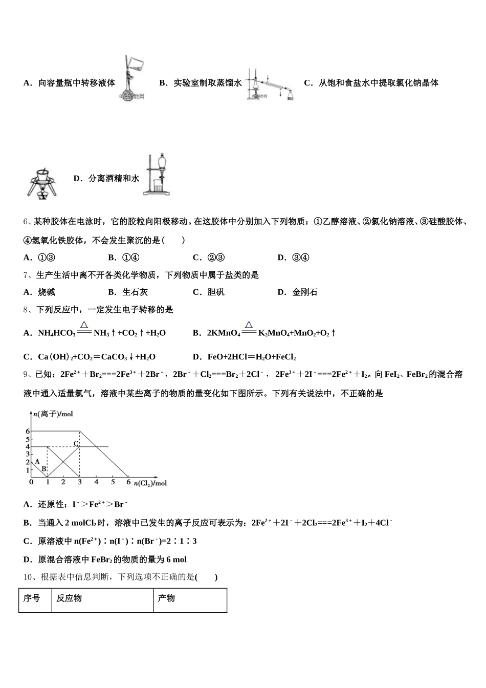 河北省衡水市武邑县武邑中学2025年化学高一上期中监测模拟试题含解析_第2页