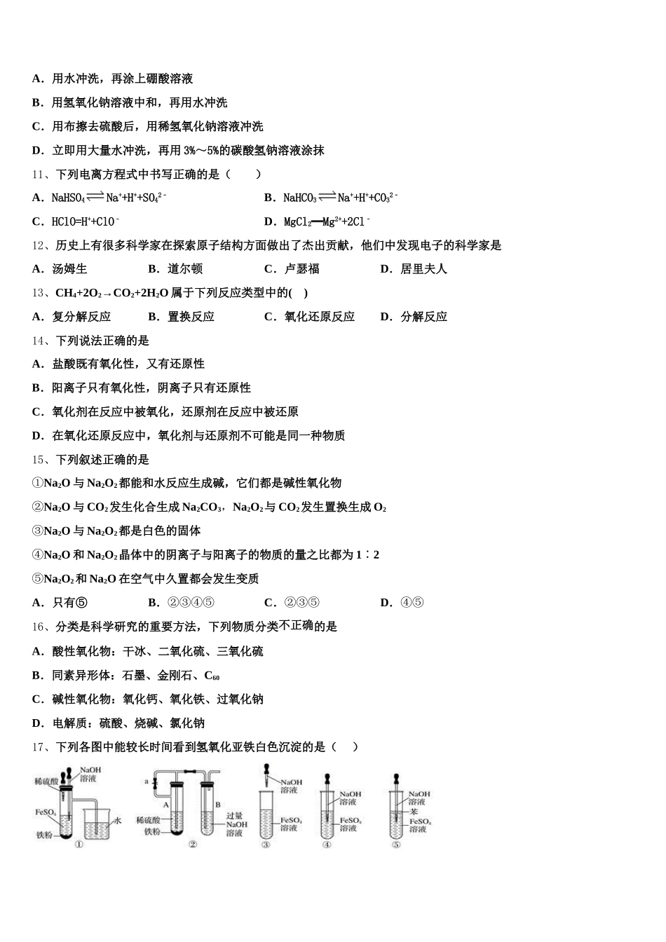 2025年河北省邯郸市大名一中高一上化学期中预测试题含解析_第2页
