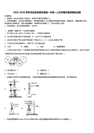 2025-2026学年河北省承德市鹰城一中高一上化学期中监测模拟试题含解析