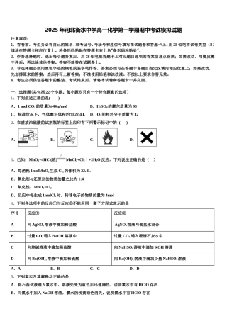 2025年河北衡水中学高一化学第一学期期中考试模拟试题含解析