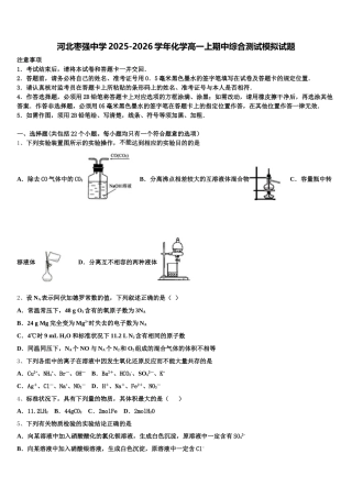 河北枣强中学2025-2026学年化学高一上期中综合测试模拟试题含解析