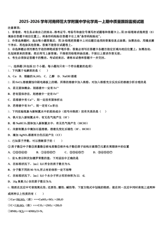 2025-2026学年河南师范大学附属中学化学高一上期中质量跟踪监视试题含解析