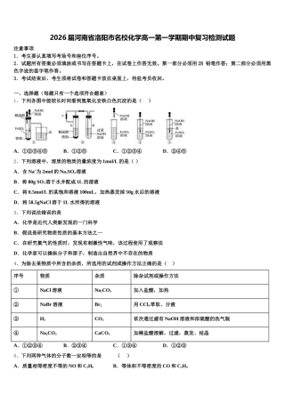 2026届河南省洛阳市名校化学高一第一学期期中复习检测试题含解析