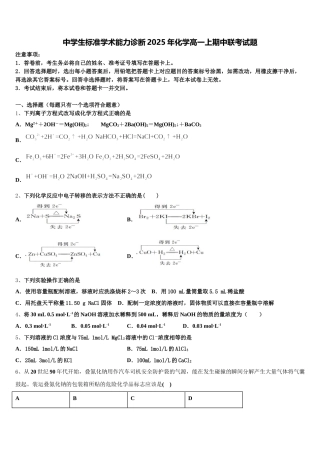 中学生标准学术能力诊断2025年化学高一上期中联考试题含解析
