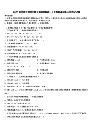 2025年河南省濮阳市建业国际学校高一上化学期中学业水平测试试题含解析