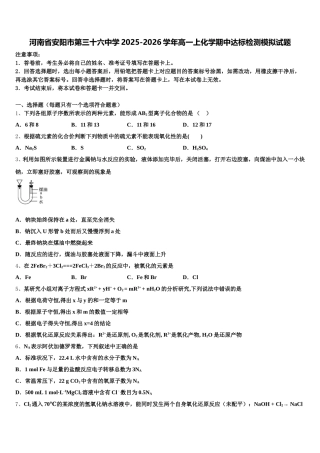 河南省安阳市第三十六中学2025-2026学年高一上化学期中达标检测模拟试题含解析