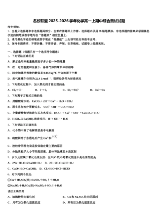 名校联盟2025-2026学年化学高一上期中综合测试试题含解析