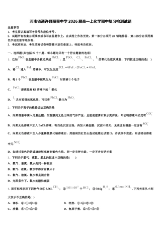 河南省通许县丽星中学2026届高一上化学期中复习检测试题含解析