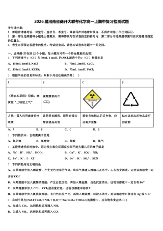 2026届河南省商开大联考化学高一上期中复习检测试题含解析