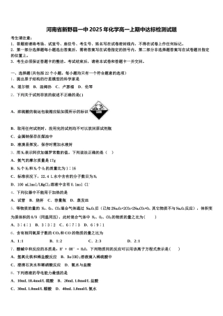 河南省新野县一中2025年化学高一上期中达标检测试题含解析