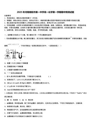 2025年河南南阳市第一中学高一化学第一学期期中预测试题含解析