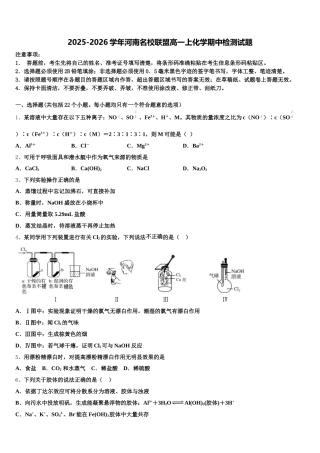 2025-2026学年河南名校联盟高一上化学期中检测试题含解析