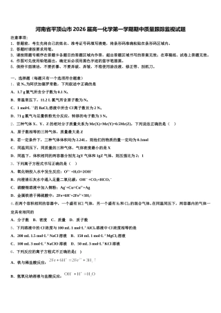 河南省平顶山市2026届高一化学第一学期期中质量跟踪监视试题含解析
