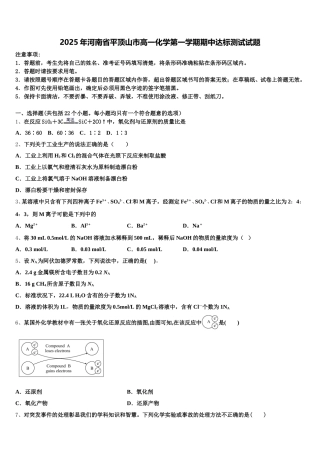 2025年河南省平顶山市高一化学第一学期期中达标测试试题含解析