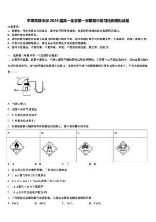 平煤高级中学2026届高一化学第一学期期中复习检测模拟试题含解析