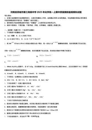 河南省项城市第三高级中学2025年化学高一上期中质量跟踪监视模拟试题含解析