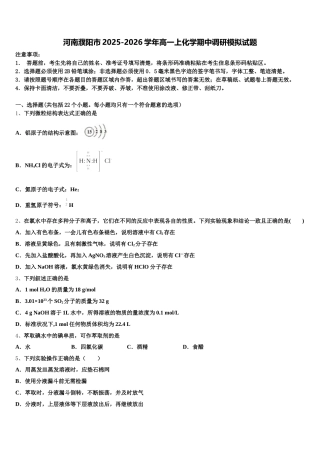 河南濮阳市2025-2026学年高一上化学期中调研模拟试题含解析
