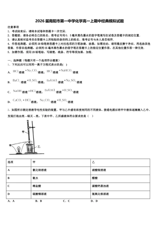 2026届南阳市第一中学化学高一上期中经典模拟试题含解析