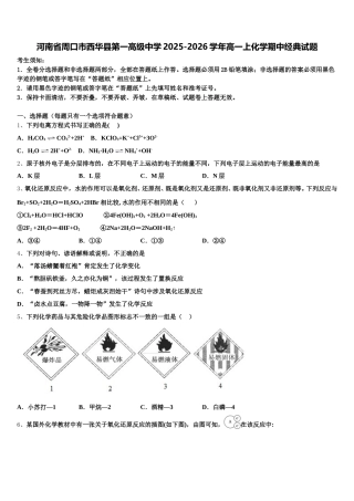 河南省周口市西华县第一高级中学2025-2026学年高一上化学期中经典试题含解析