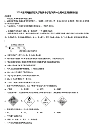 2026届河南省师范大学附属中学化学高一上期中监测模拟试题含解析