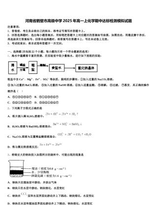 河南省鹤壁市高级中学2025年高一上化学期中达标检测模拟试题含解析