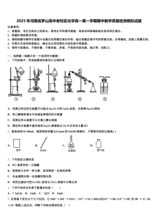 2025年河南省罗山高中老校区化学高一第一学期期中教学质量检测模拟试题含解析