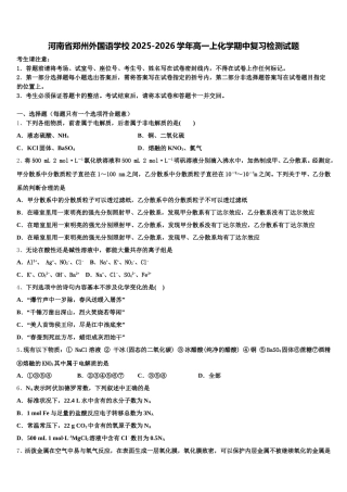 河南省郑州外国语学校2025-2026学年高一上化学期中复习检测试题含解析