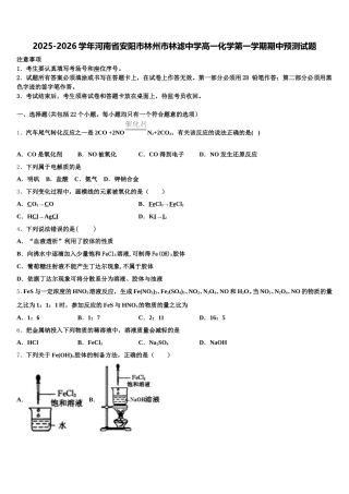 2025-2026学年河南省安阳市林州市林滤中学高一化学第一学期期中预测试题含解析